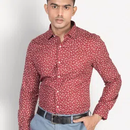 Turtle Classic Slim Fit Floral Printed Spread Collar Pure Cotton Formal Shirt-image-62