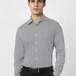 Van Heusen Men Spread Collar Micro Checked Slim Fit Cotton Formal Shirt-image-68