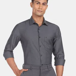 Arrow Men Charcoal Solid Dobby Cotton Formal Shirt-image-23