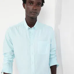 RARE RABBIT Comfort Button-Down Collar Opaque Cotton Formal Shirt-image-9