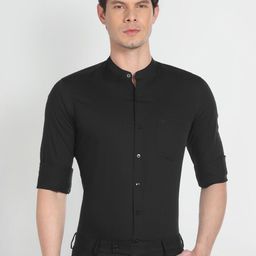 Arrow Slim Fit Twill Mandarin Collar Long Sleeve Cotton Formal Shirt-image-22