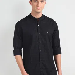 Arrow Slim Fit Horizontal Striped Mandarin Collar Pure Cotton Casual Shirt-picture-40