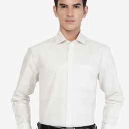 Greenfibre Self Design Textured Spread Collar Chest Pocket Cotton Formal Shirt-image-35