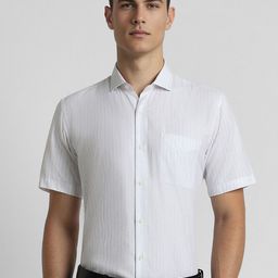Peter England Spread Collar Opaque Striped Cotton Formal Shirt-image-80