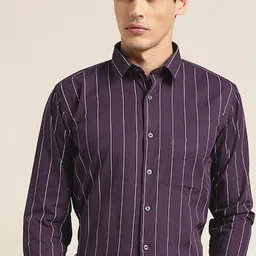Hancock Comfort Plus Size Vertical Stripes Spread Collar Long Sleeves Cotton Formal Shirt-image-72