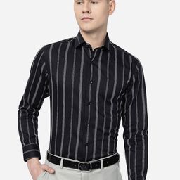 METAL Slim Fit Vertical Stripes Striped Pure Cotton Formal Shirt-image-81