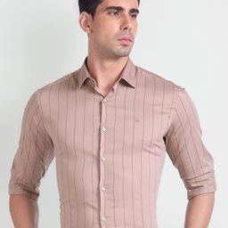 Arrow Slim Fit Striped Twill Weave Pure Cotton Formal Shirt-image-65