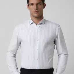 Peter England Men Super Spread Collar Vertical Striped Cotton Slim Fit Formal Shirt-picture-13