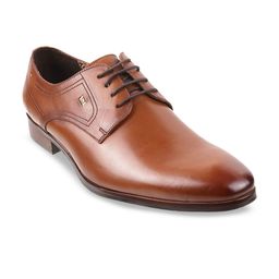 DAVINCHI Men Tan Solid Leather Formal Derby Shoes-image-29