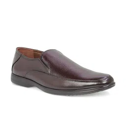 PRIVO by Inc.5 Men Maroon Solid Leather Formal Slip-On Shoes-picture-2