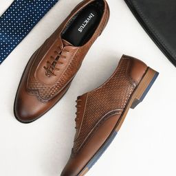 INVICTUS Men Tan Textured Formal Oxfords-16