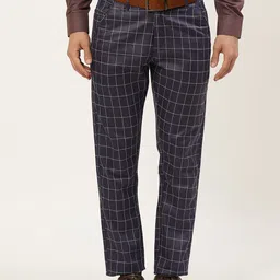 SOJANYA Men Navy Blue Checked Smart Formal Trousers-image-71