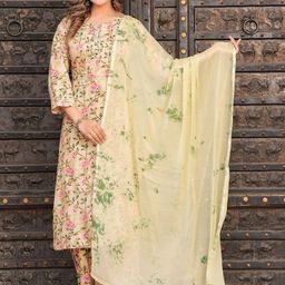AAYUMI Floral Printed Round Neck Gotta Patti Kurta With Palazzos & Dupatta-picture-19