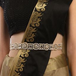 KARATCART Gold-Plated White Kundan-Studded Pearl Beaded Kamarbandh-10