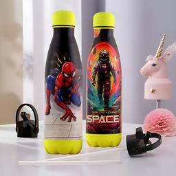 Kuber Industries Red & Yellow Set of 2 Stainless Steel Printed Smart Vacuum Water Bottle-28