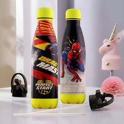 Kuber Industries Red & Yellow Set of 2 Stainless Steel Printed Smart Vacuum Water Bottle-29