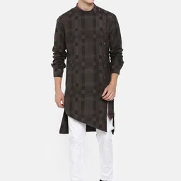 Freehand by The Indian Garage Co Men Brown  White Self Design Kurta with Pyjamas-image-19