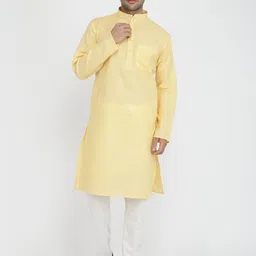 ROYAL KURTA Men Gold-Toned Empire Pure Cotton Kurti with Pyjamas & With Dupatta-picture-1