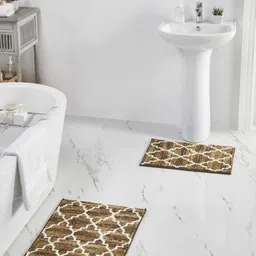 Pano Beige & White Patterned 2000 GSM Anti-Skid Bath Rugs-image-66
