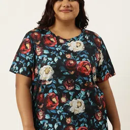 MARCA Bold Plus Size Floral Printed Round Neck Bio Finish Regular T-shirt-image-29