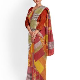 Florence Red & Yellow Ethnic Motifs Pure Georgette Dharmavaram Saree-image-64