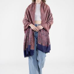 MUFFLY Ethnic Motifs Woven Design Pure Wool Reversible Shawl-picture-2