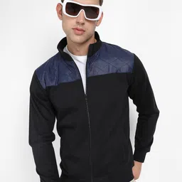 Campus Sutra Black Windcheater Mock Collar Patchwork Bomber Jacket-29