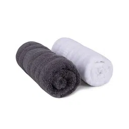 MUSH Set Of 2 Grey & White Solid 600 GSM Ultra Soft & Eco Friendly Bamboo Hand Towel-3