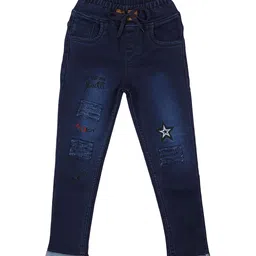 A-Okay Kids Jogger Mildly Distressed Light Fade Embroidered Organic Cotton Jeans-image-42