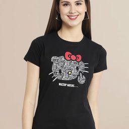 Fabflee Women Checked Henley Neck Extended Sleeves Monochrome Applique T-shirt-image-82