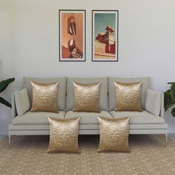 Kuber Industries Cream-Coloured 5 Pieces Ethnic Motifs Satin Square Cushion Covers-31