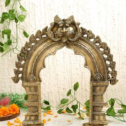 Imli Street Golden Brass Kirtimukha Yali Face Prabhavali Frame Showpiece-picture-23