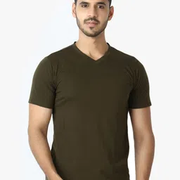 LE BOURGEOIS Men Olive Green V-Neck T-shirt-image-51