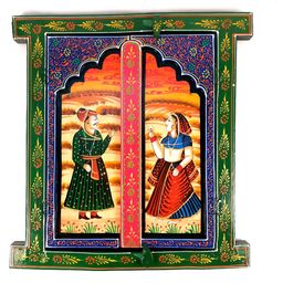 apka mart Green & Blue Printed Wooden Jharokha Wall Decor-image-31