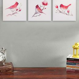 TIED RIBBONS Set Of 3 White & Pink Birds Hand-Painted Wooden Framed Wall Art-9
