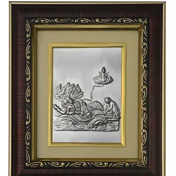Pray Everyday Silver-Plated & Brown Laxmi Vishnu Ji MDF Wall Photo Frame-image-2