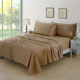 Aurave Camel Brown Plain 400 TC Cotton Satin Flat King Bedsheet 2.74 m x 2.74 m-image-56