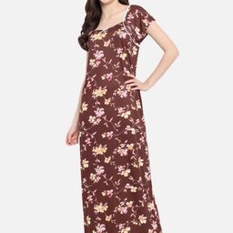 Klamotten Brown & Pink Floral Printed Maxi Nightdress-picture-15