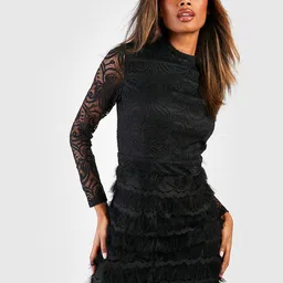 Boohoo Fringed Lace Bodycon Mini Party Dress-image-9