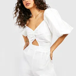 Boohoo Puff Sleeve Front Cut out & Twist Detail Playsuit-picture-10