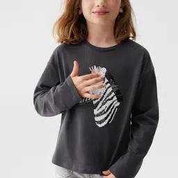 Mango Kids Girls Pure Cotton Zebra Sequin Embellished T-shirt-25