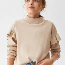 Mango Kids Girls Turtle Neck Pullover with Ruffled Detail-image-72