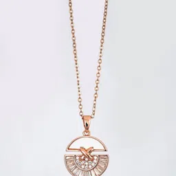 V FASHION JEWELLERY Rose Gold-Plated Artificial Stones Studded Pendant With Chain-picture-5
