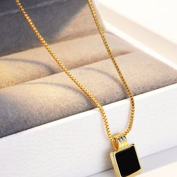 MYKI Gold-Plated CZ-Studded Square Pendant With Chain-image-85