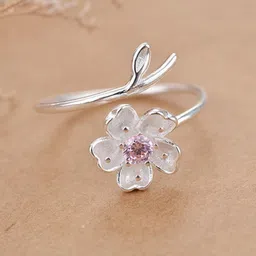 MYKI Silver-Plated CZ-Studded Adjustable Finger Ring-31