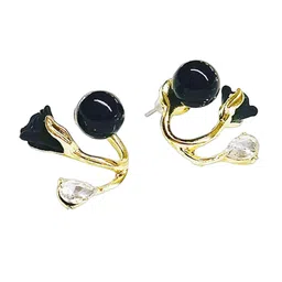 FIMBUL Gold-Plated Stone-Studded Floral Studs Earrings-44