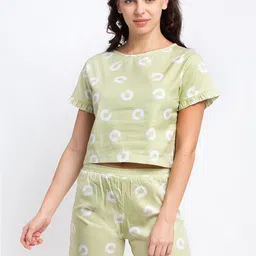 Boston Club Women Green & White Printed Night Suit-image-70
