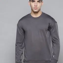 Alcis Men Grey Solid Round Neck Sweatshirt with Print Detail-image-17