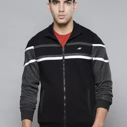 Alcis Men Black & Charcoal Grey Melange Solid Cotton Regular Outdoor Sporty Jacket-image-42