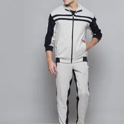 Alcis Men Grey Melange & Navy Blue Colourblocked Solid Tracksuits-image-75